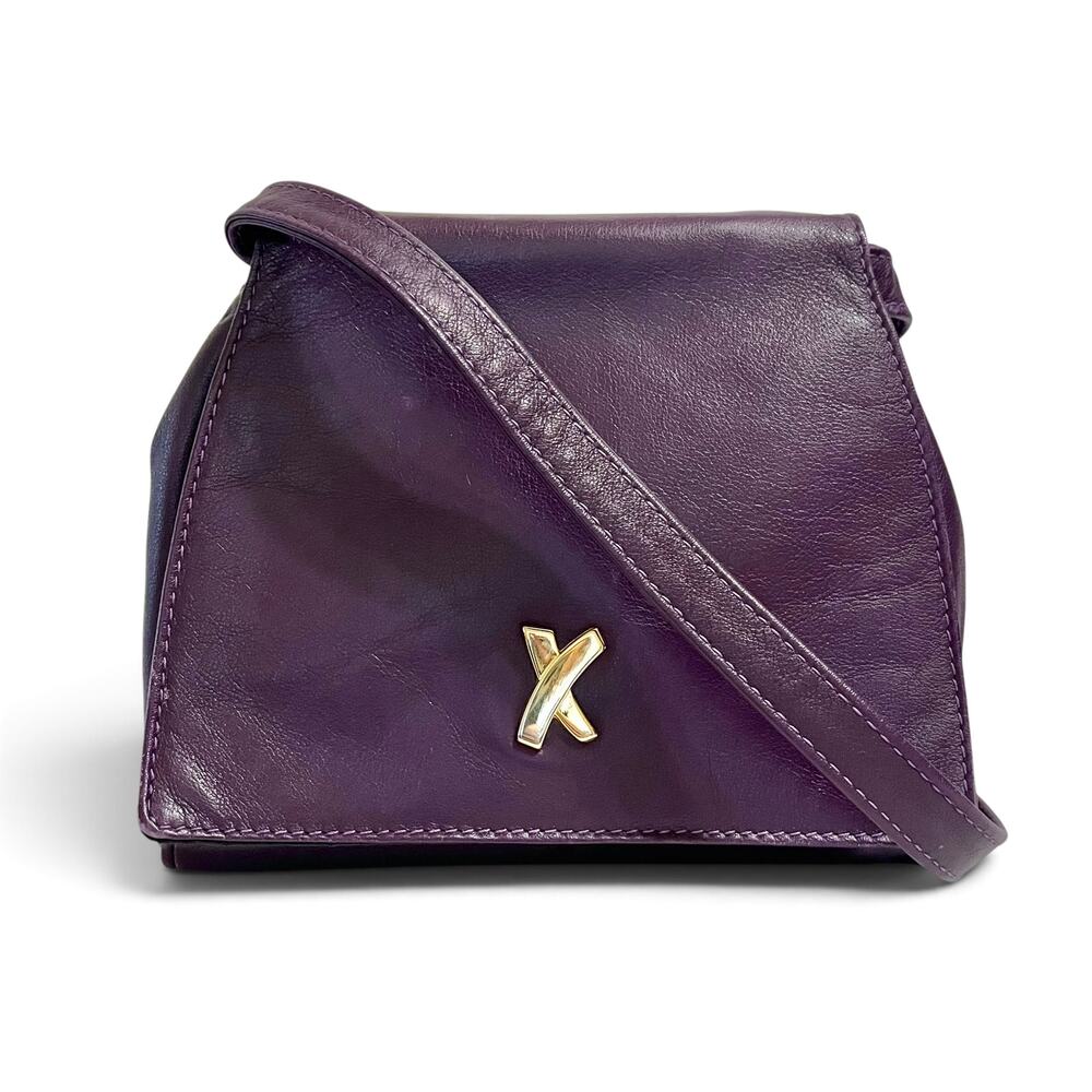 Vintage Paloma Picasso Purple Leather Convertible Crossbody Clutch Evening Bag